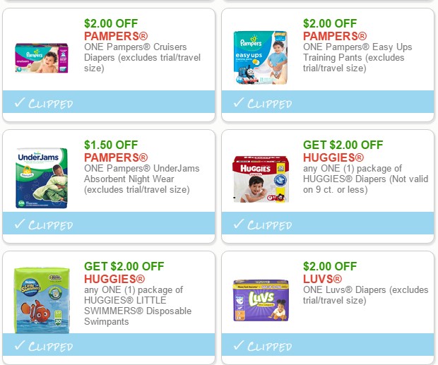 $20 in New Diaper Coupons: Save on Luvs Pampers and Huggies